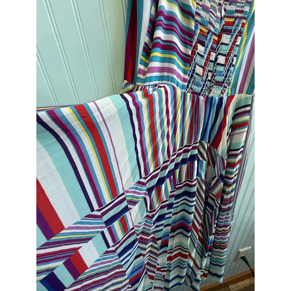 Parker Multicolor Pleated Midi Fit and Flare Dress Sweetheart Neckline Size‎ 2